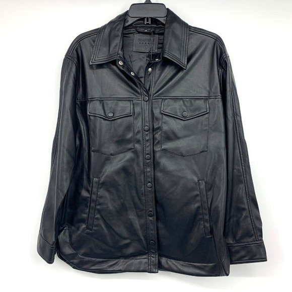 BlankNYC Good Call Shacket Black Vegan Faux Leather Button Snap - Picture 5 of 12